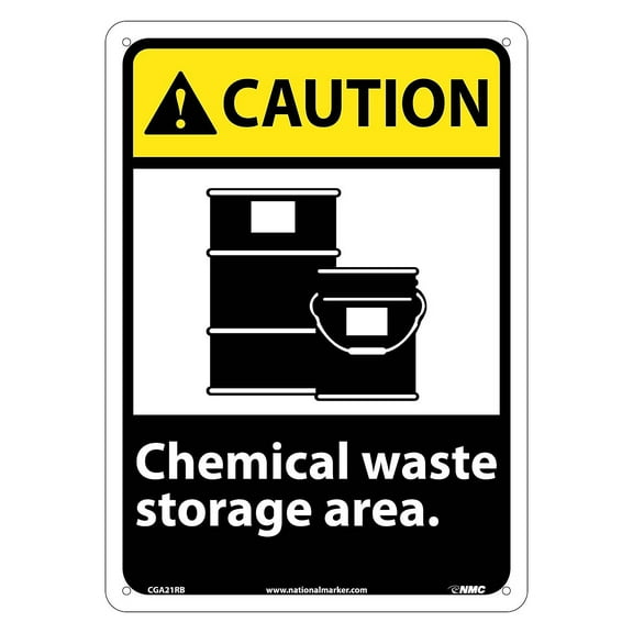 National Marker Caution Signs; Chemical Waste Storage Area 14X10 Rigid Plastic CGA21RB