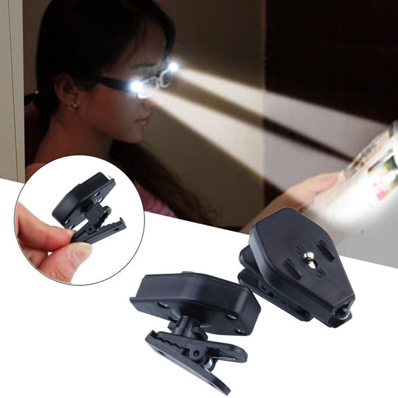 2-Count Black Clip-on Mini Led Lights for Glasses, Book Reading Light, Portable Reading Light, Led Night Light with Adjustable Angle, Battery Powered Led Lights and Bright Night