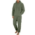 thumbnail image 2 of Timegard Mens Rompers Plus Size Winter Drawstring Hoodies Homewear Zip up Warm Comfy Jumpsuit with Pockets, 2 of 6