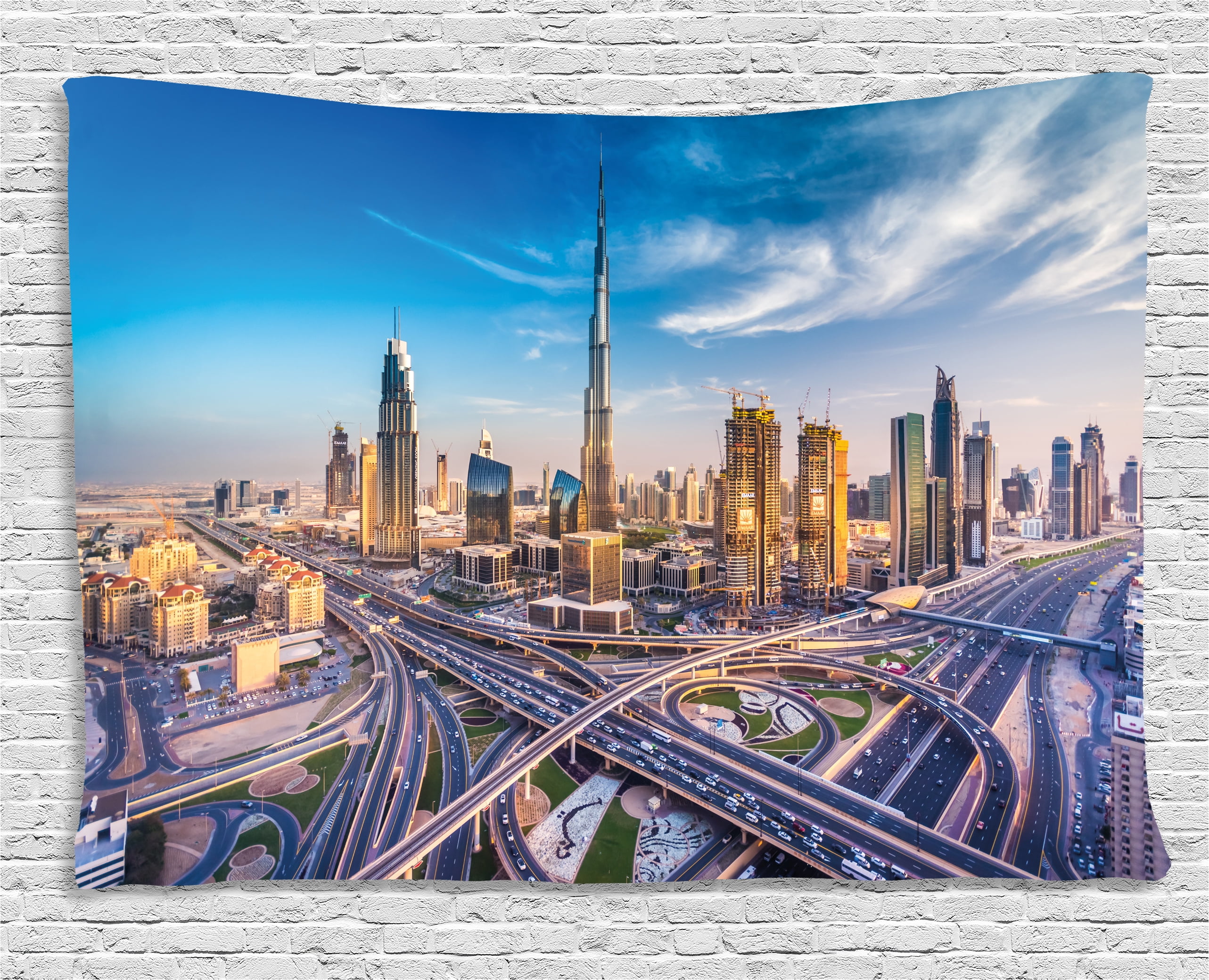 City Tapestry, Panoramic View of Dubai Arabian Cityscape High Rise