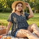 thumbnail image 2 of Blusa de mujer plus size Agnes Orinda, estilo boho, con flores, escote en V, mangas con volantes, blusas tipo babydoll en talla 1X, color negro, 2 of 8