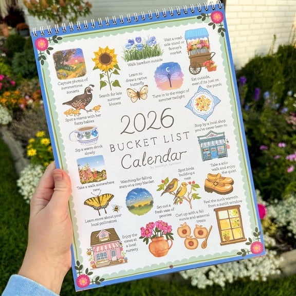 2026 Bucket List Calendar – 12-Month Illustrated Wall Calendar with DIY-Friendly Layout & Daily Inspirational Prompts – Perfect Motivational Gift for Home & Office Friends