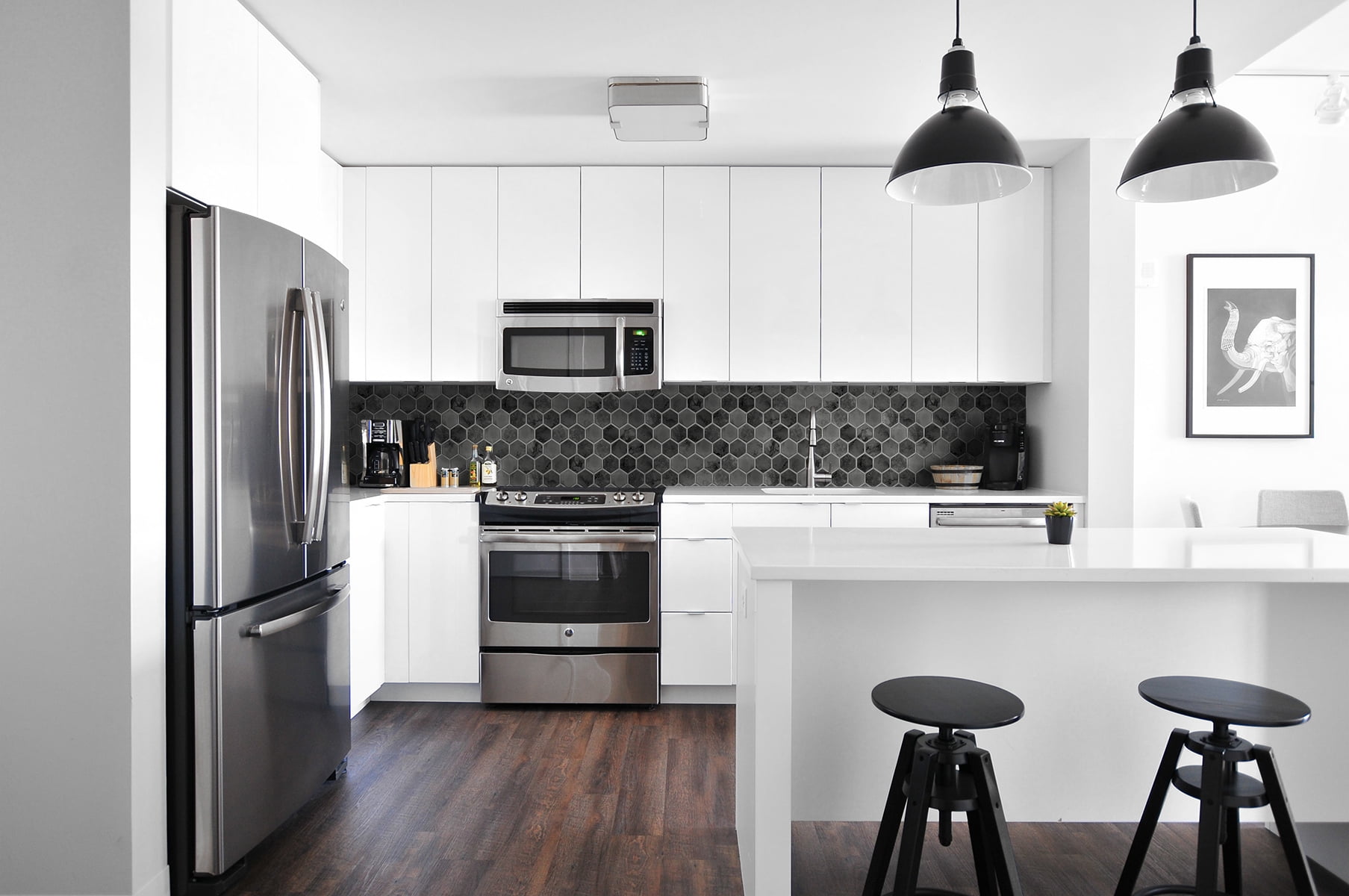 NextWall Cosmic Black & Metallic Silver Inlay Hexagon Peel and Stick Wallpaper