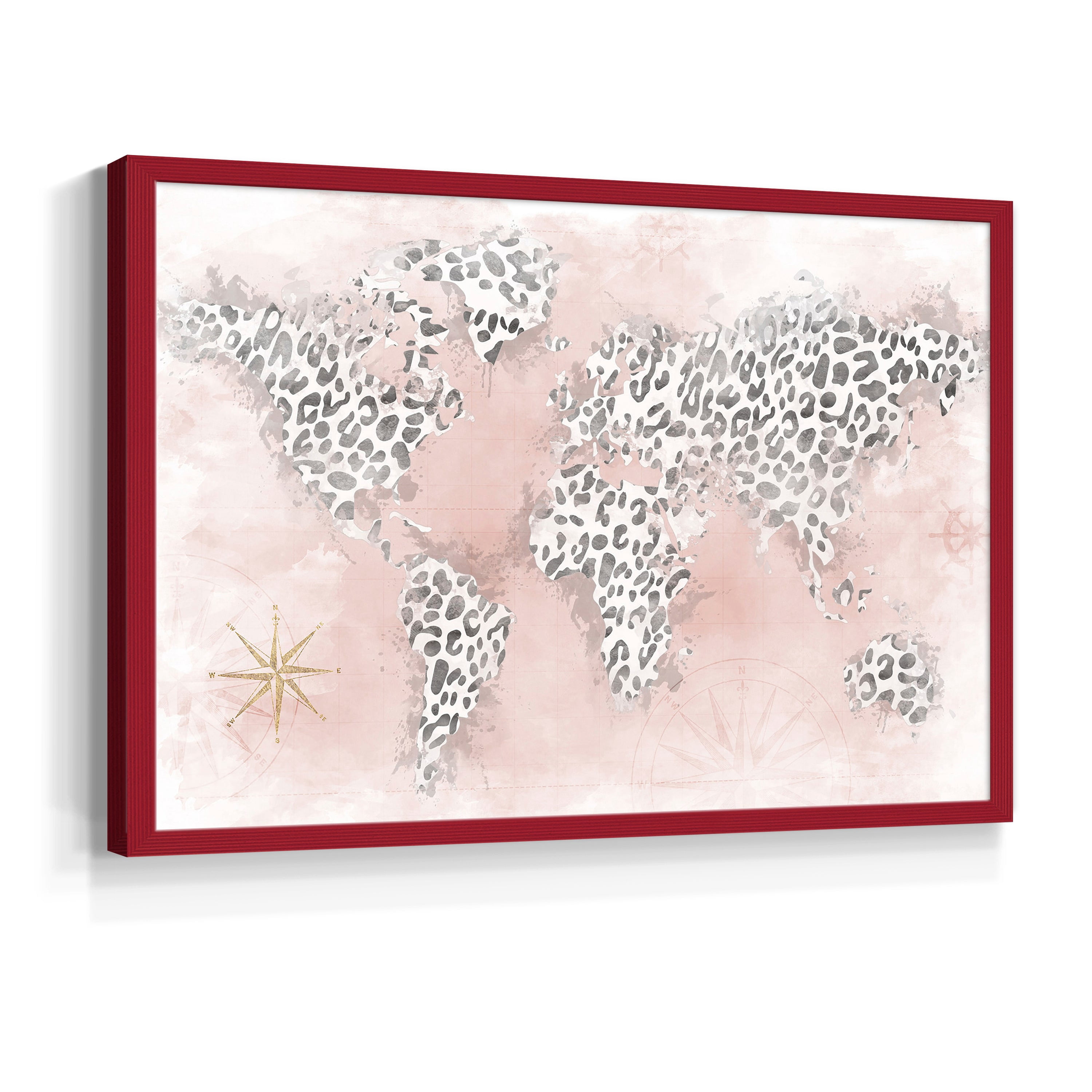 Pink Cheetah Map by Natalie Carpentieri - Restickable Framed Giclée Print