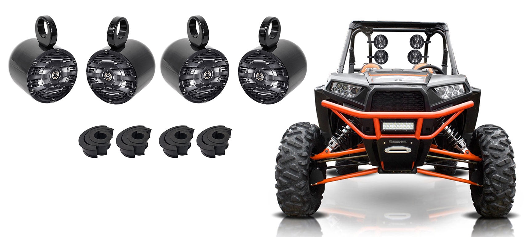 (4) Kenwood 6.5" 600 Watt Wakeboard Tower Speakers For Polaris RZR/ATV