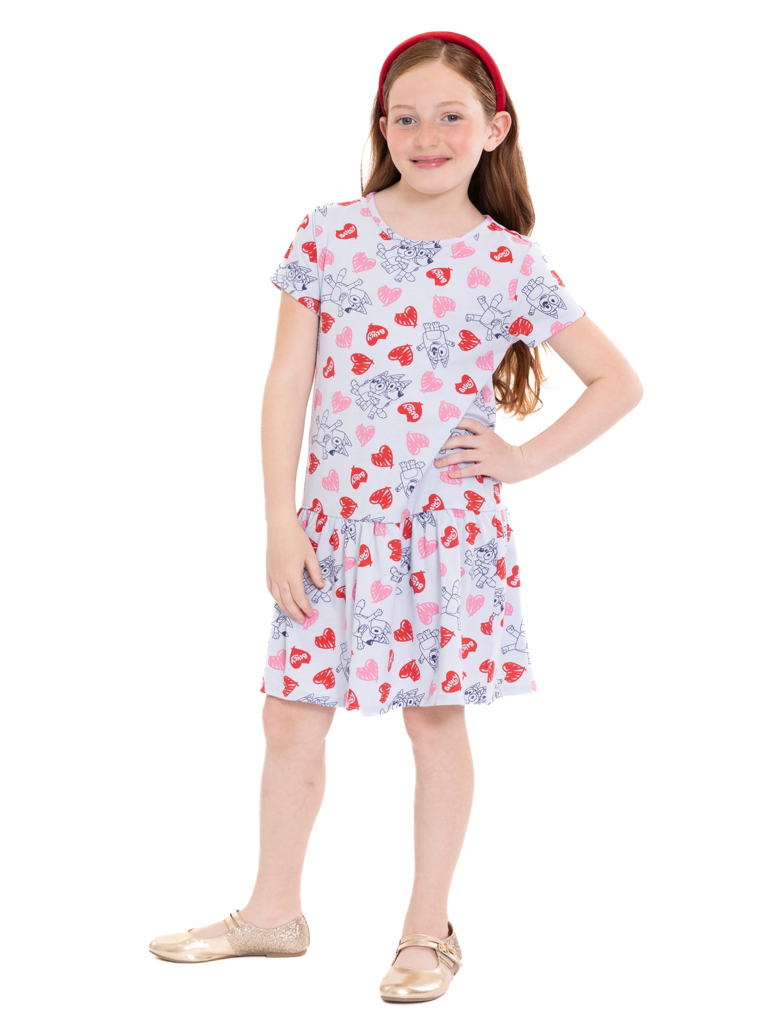 Bluey Girls’ Print Dress with Short Sleeves, Sizes 4-12