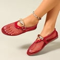 thumbnail image 3 of Rokment Womens Buckles Fishnet Ballet Flat Mary Jane Slip on Dressy Shoes Summer Fall Fashion Retro Mesh Closed Toe Comfortable Walking No Heel Mules Loafers Sandals Red Size 7, 3 of 5