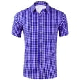 thumbnail image 1 of Camisas De Compresion Camisa de manga corta con solapa y hebilla de bolsillo a cuadros con impresión digital 3D para hombre (Dark Blue, L), 1 of 4