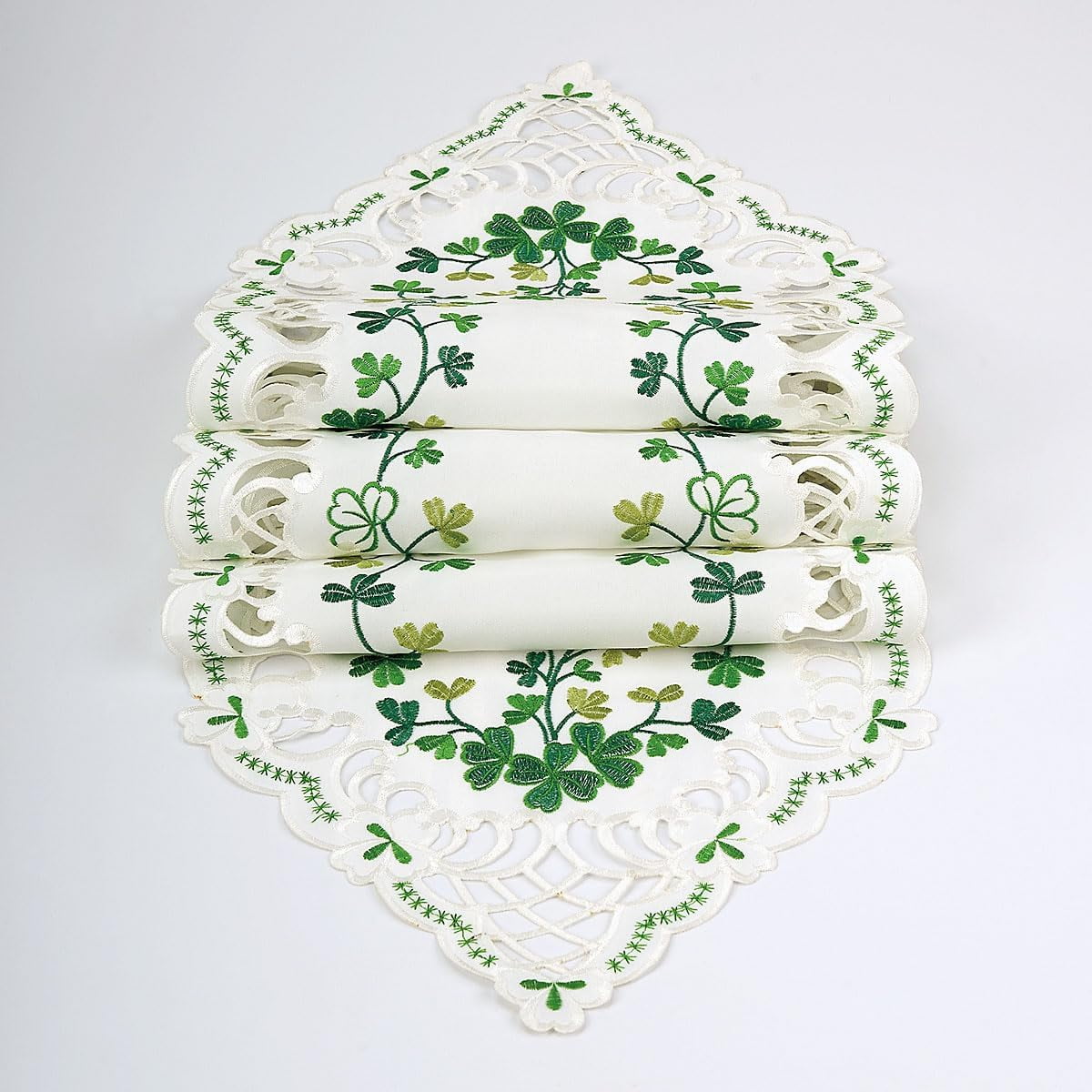 Current Irish Shamrocks Cutwork Table Runner - 13" x 72" Table Linen, Embroidered with Cut-Work, Machine Wash/Dry