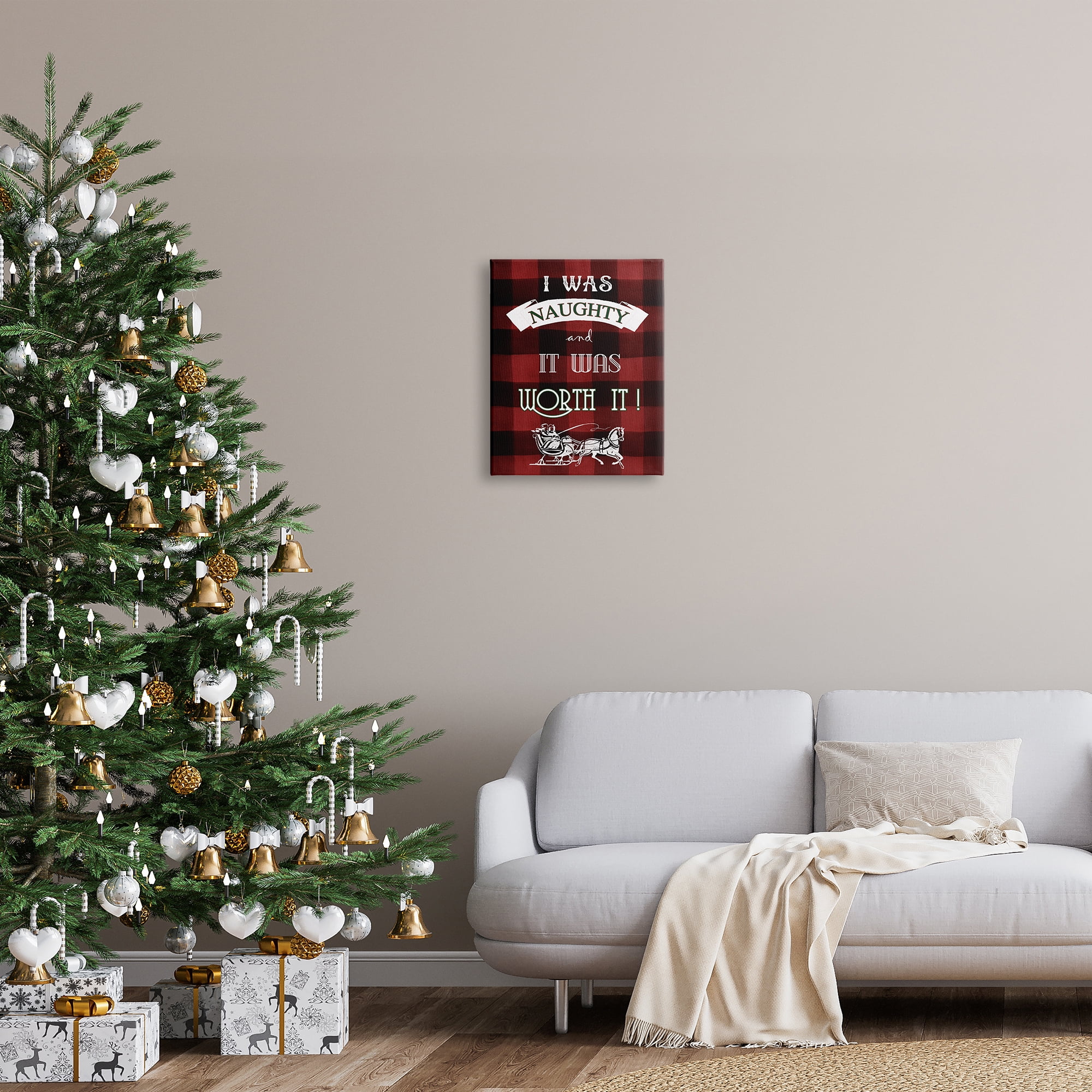 Stupell Industries Funny Plaid Christmas Holiday Painting Gallery Wrapped Canvas Print Wall Art, 16 x 20