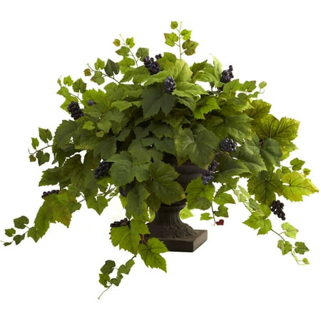Iron Urn - Nearly Natural Grape Leaf with Iron Colored Urn