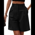 thumbnail image 3 of Pantalones Cortos de Verano para Mujer, con Cintura Elástica, Pierna y Hasta la Rodilla, con Bolsillos, Color Negro, Talla S, 3 of 9
