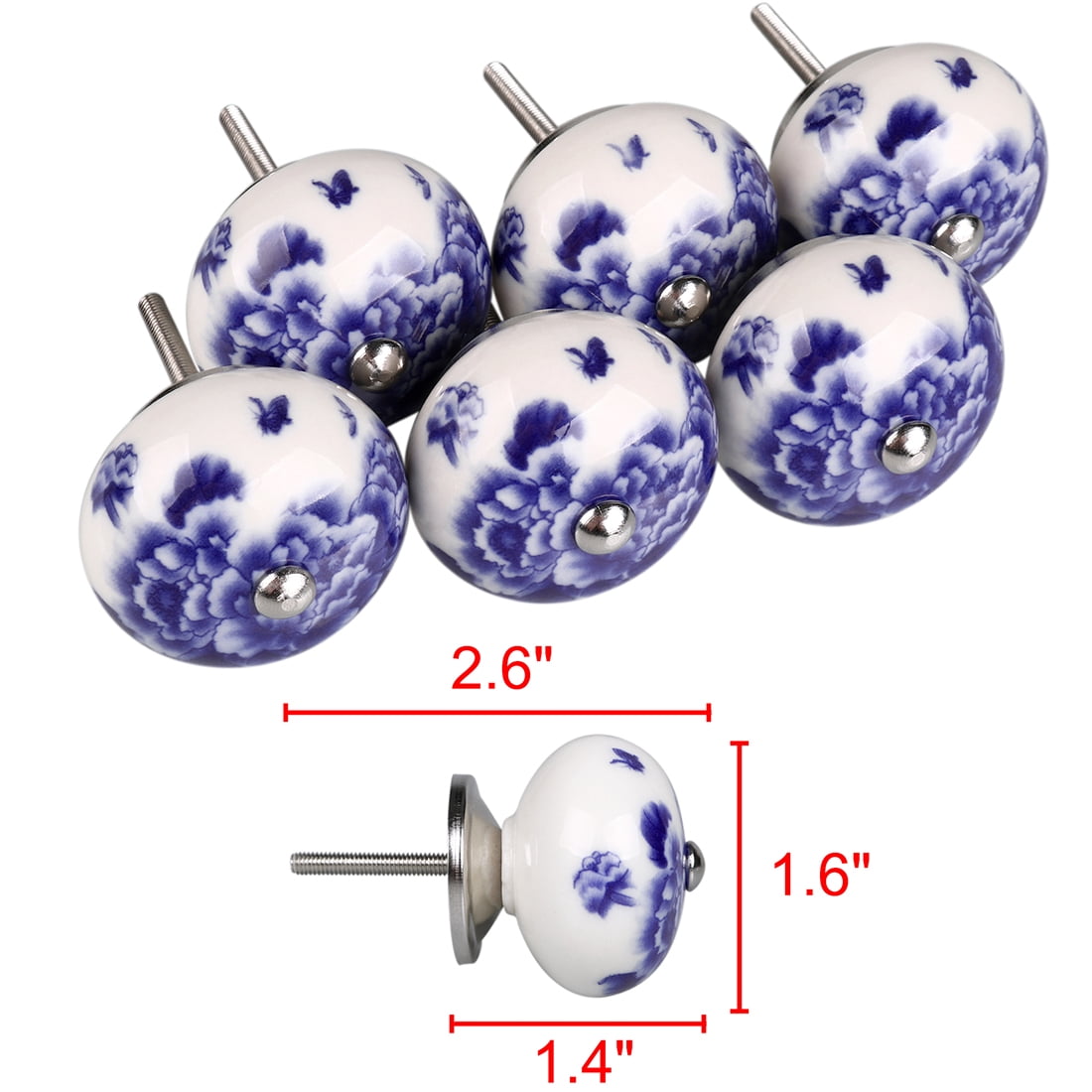 Unique Bargains Nickel Finished Hand Painted Ceramic Cabinet Knob Set of 6