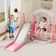 thumbnail image 3 of XJD 4-in-1 Toddler Slide and Swing Set, Kids Indoor Outdoor Playset with Basketball Hoop, Backyard Playground for Toddlers 1-3 Years Old, Pink, 3 of 11