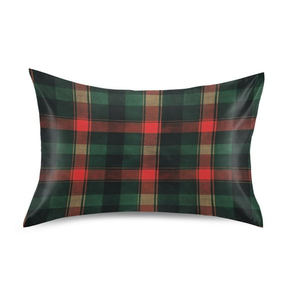 JSTEL Red Green Tartan Check Satin Pillowcase Standard Size Pillow Cases Envelope Closure Bed Pillow Cover, 20 x 26 inch
