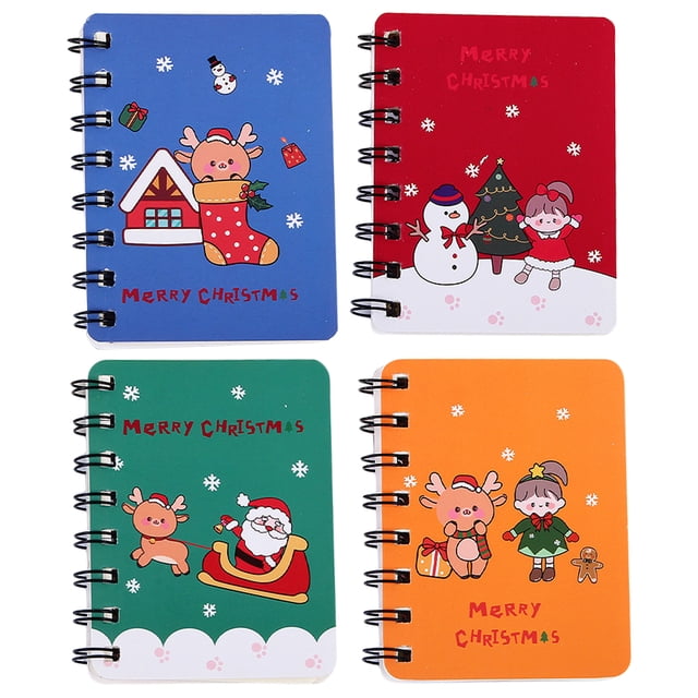 4pcs Christmas Mini Spiral Notepads Mini Spiral Notebooks Christmas Office Memo Notepads