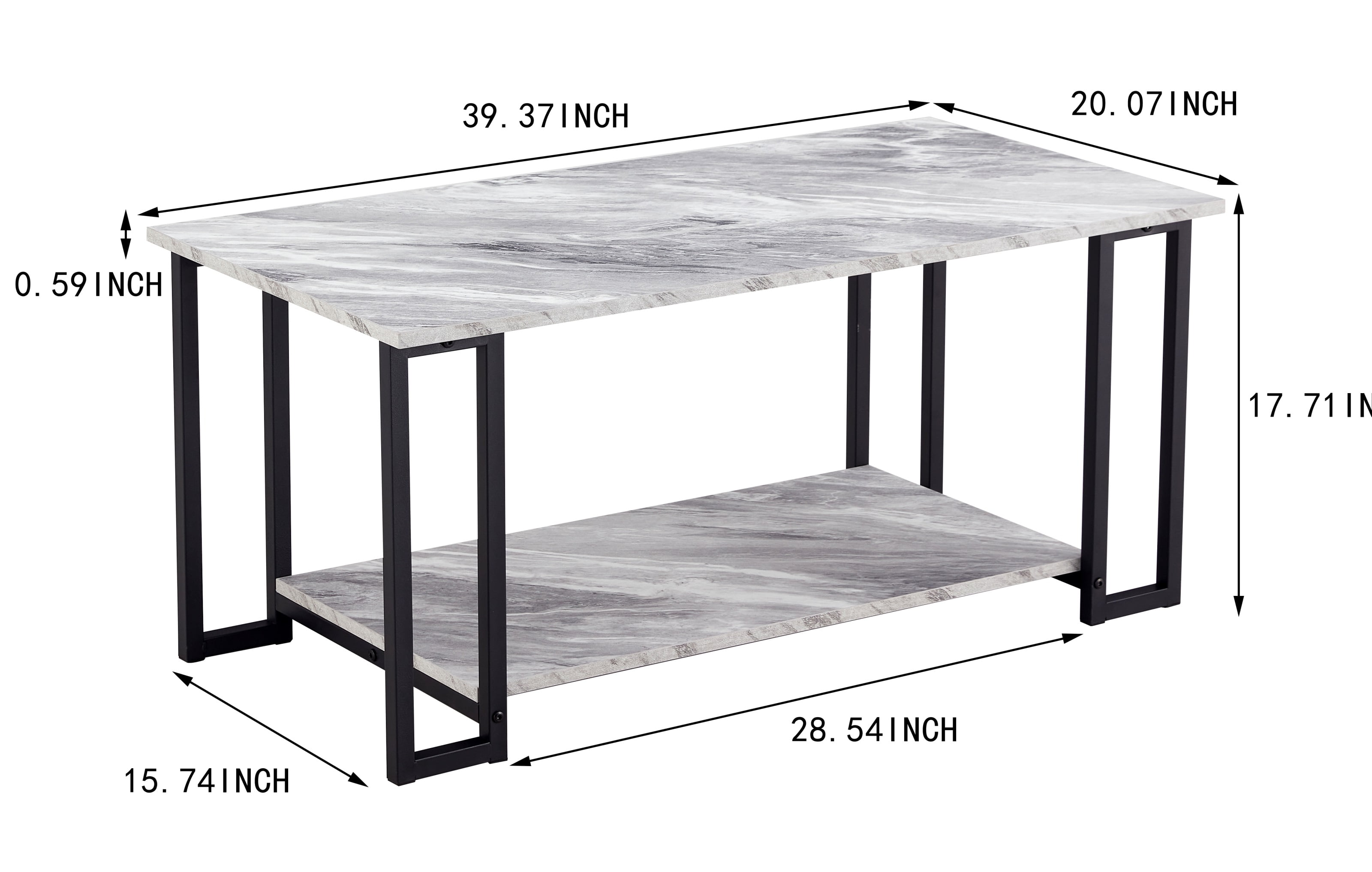 Lowestbest Coffee Table with 2 Layers Marble MDF Rectangle Tabletop Iron Coffee Table , for Dining Room, (White) Lowestbest Coffee Table with 2 Layers Marble MDF Rectangle Tabletop Iron Coffee Table , for Dining Room, (White)