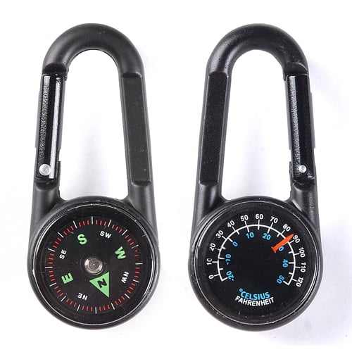 Compass Thermometer Carabiner Outdoor Hiking Tactical Survival Key Ring Belt 