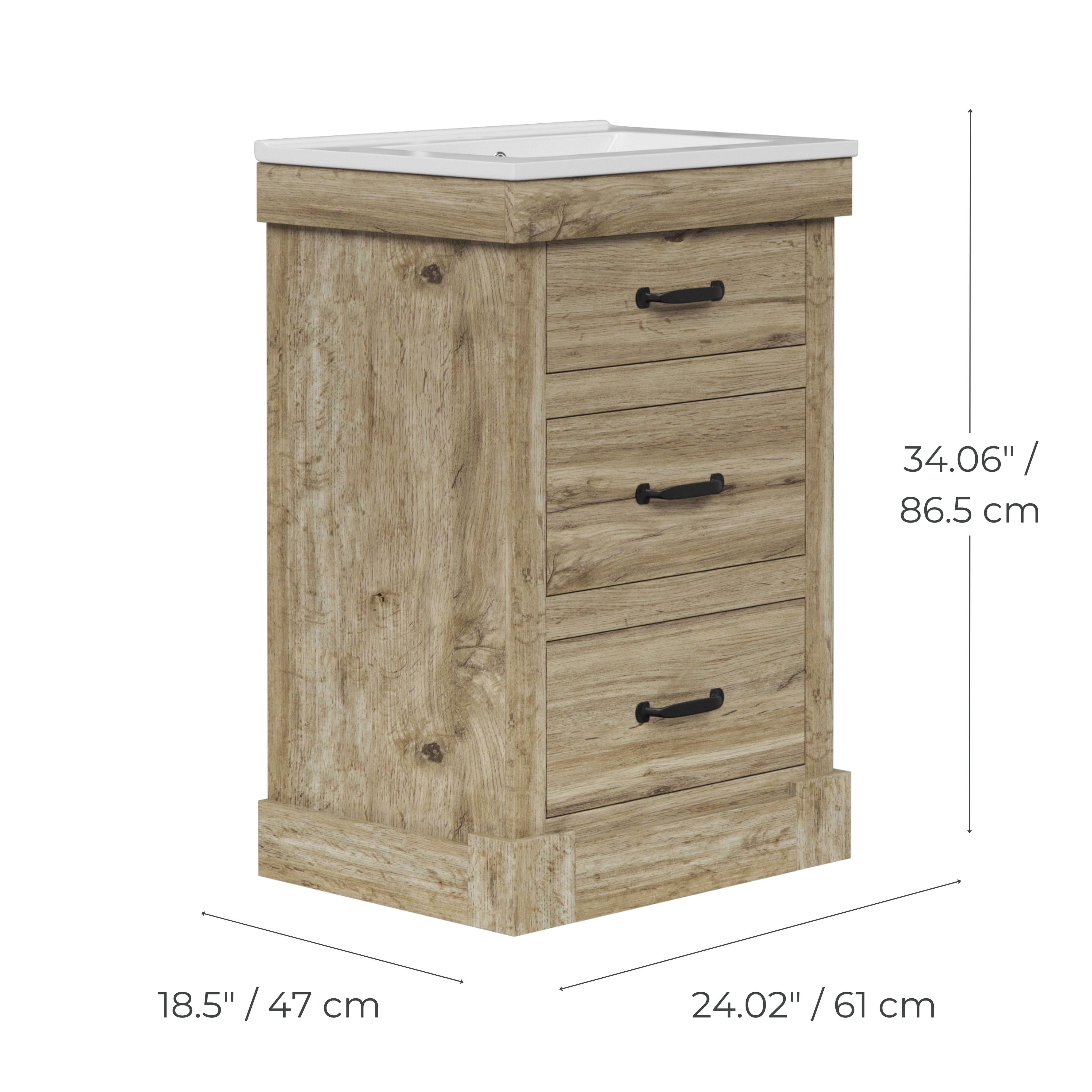 Teamson Home Donovan 24" Single Bathroom Vanity with Square Sink and Two Drawers, Light Oak