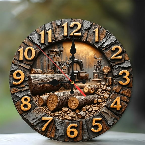 Rustic Wood Log Clock Wall Decor 10-Inch Silent Wooden Wall Clock, Battery Operated (AA Batteries Not Included), Artistic Home Decor