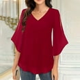 thumbnail image 4 of Viluyesy Women's 3/4 Sleeves T-Shirt V-Neck Shirt Tops Relaxed Loose Blouse Wine Size L, 4 of 8