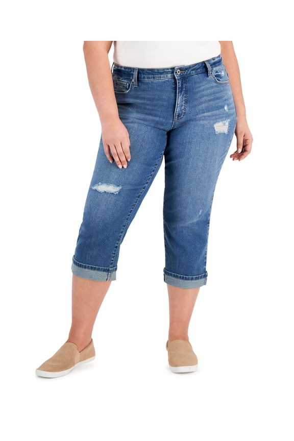 Style & Co Curvy Cuffed Capri Jeans Honeybee Wash 18W