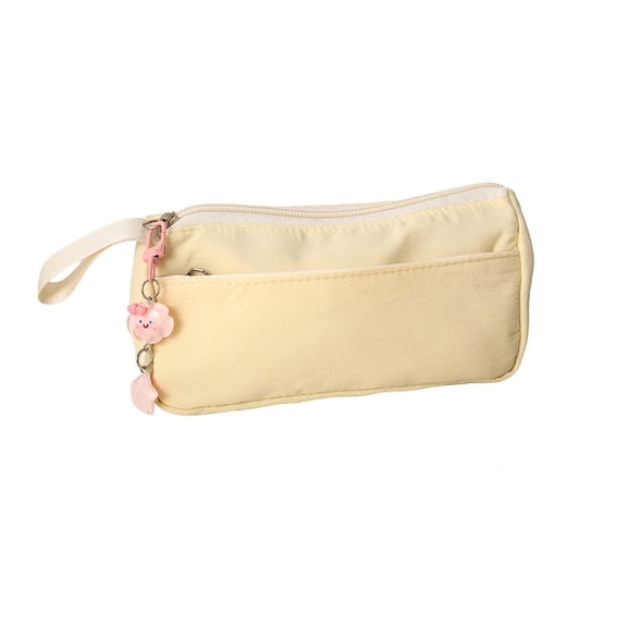 Hyknon Pencil Pouch Bag, 2 Pocket Pen Case with Cartoon Zipper Pull, Large Solid Color Pen Box, Portable Stationery Storage Bag for Adult, Multi-Functional Makeup Bag for Daily Campus Office, Yellow