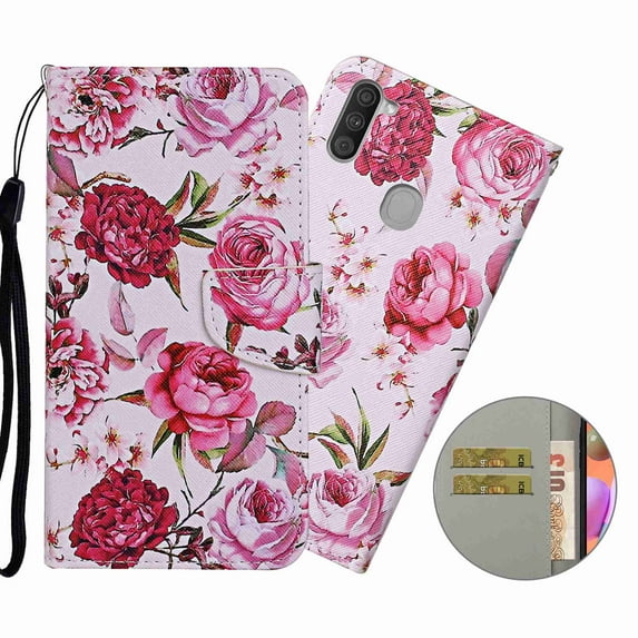 Galaxy A11 6.4 inch 2020 Released Wallet Case, Dteck Folio Flip Shockproof Kickstand Cards Slots Magnetic Clasp Wallet Case Cover for Samsung Galaxy A11 , Peony