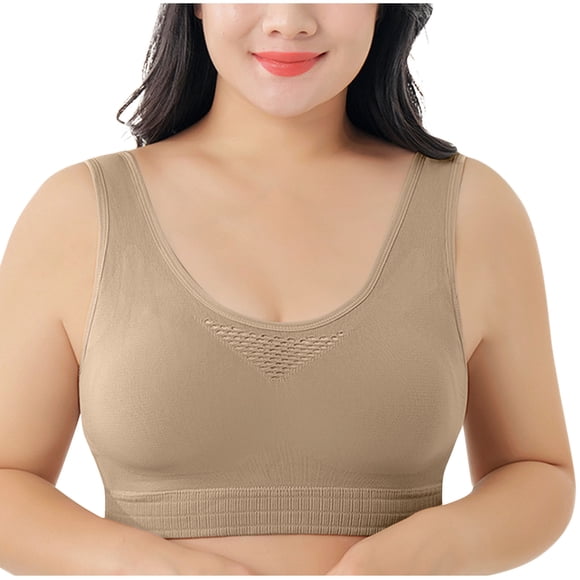 Xfvqtps Large Size Sports Bra for Women Standard Strap Padded Mesh Breathable Yoga Athletic Exercise Bras High Impact Sports Bra for Large Breasts Coffee