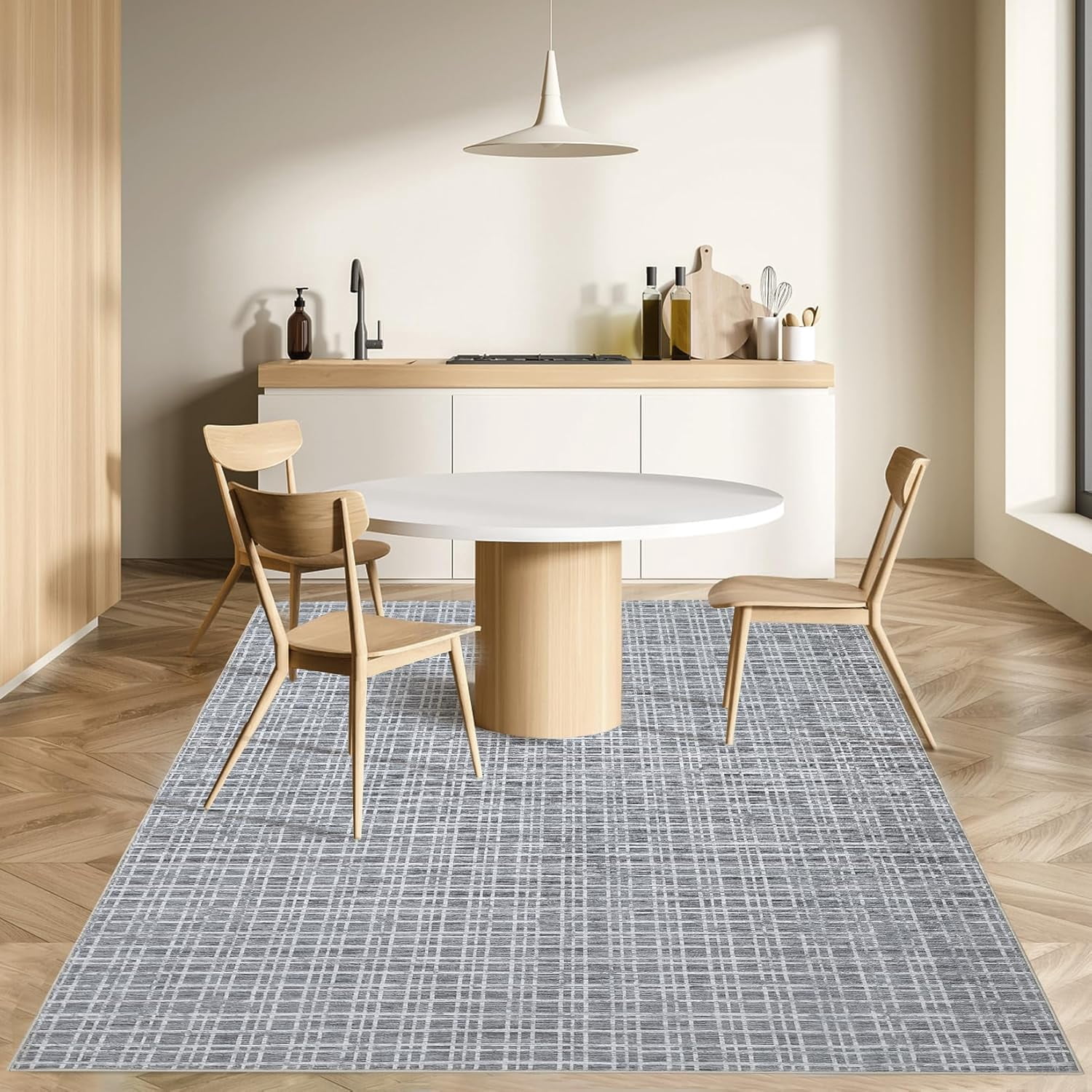 Memoryfield Washable Checkered Area Rugs 5' x 7', Throw Carpet for Bedroom Living Room Entrance Laundry Bathroom Plaid Modern Farmhouse Rug, Dark Gray