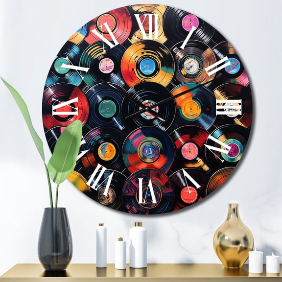 Designart "Melodic Colors of Vinyl Records III" Music Oversized Wall Clock