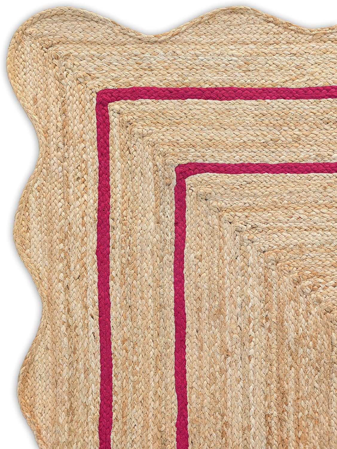 Handwoven Floor Décor Jute Rugs , Scalloped Jute Rugs with Pink Design Size - Size - 4 x 6 Feet (120 cm x 180 cm)