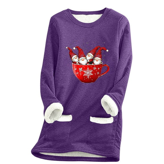 Fall Fashion Must Haves Womens Modern Santa Pullover Sweatshirt Long Sleeve Round Neck Christmas Top with Pockets My Items