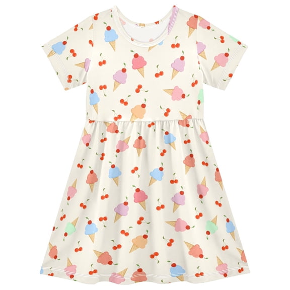 joogoo Cherry on Ice Cream Girls' Short Sleeve Dress Kids Dresses 5-6T