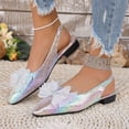 thumbnail image 4 of Womens Chunky Low Heels Slingback Bow Pumps Closed Toe Wedding Dress Shoes Women Fashionable Casual Summer Pointed Toe Shoe Rhinestone Sandals, 4 of 9