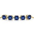 thumbnail image 2 of Gem Stone King 18K Yellow Gold Plated Silver Blue Created Sapphire and White Lab Grown Diamond Tennis Bracelet for Women (5.06 Cttw, Cushion 6MM, Gemstone Birthstone, Fully Adjustable up to 9 inch), 2 of 4