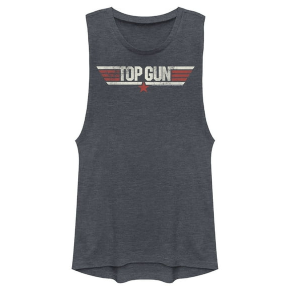 Junior's Top Gun Logo Distressed Festival Muscle Graphic T-Shirt