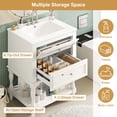 thumbnail image 6 of 24" Retro Elegant Bathroom Vanity with Storage, Modern Minimalist Bathroom Vanity with Open Shelf, Freestanding Storage Cabinet with Ceramic Sink for Bathroom, White, 6 of 9