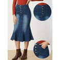 thumbnail image 2 of DARING DIVA Women's Elegant Washed Fishtail Midi Denim Skirt M Blue, 2 of 6