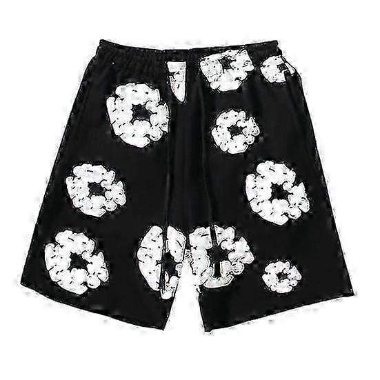 Summer Men Shorts Flower Print Drawstring Elastic Waist Loose Pockets Pleated Vacation Beach Sport Casual Homewear Short Pants