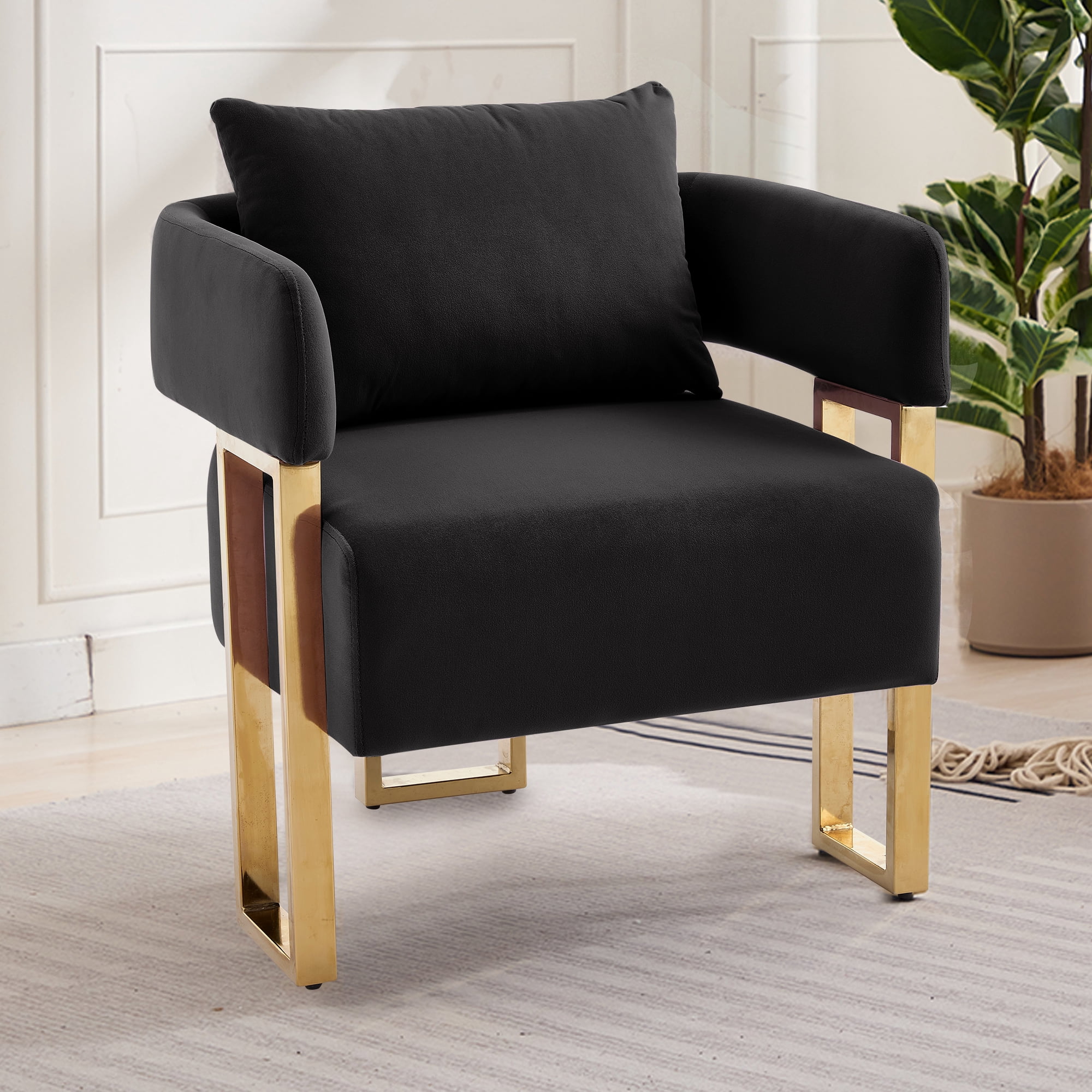 Leumius Velvet Accent Chairs Set of 2,Morden Upholstered Armchair Dining Side Chairs with Gold Metal Legs for Dining Kitchen Living Room,Black