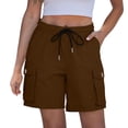 thumbnail image 6 of Costeam Womens Cargo Bermuda Shorts Lightweight Casual Summer Dual Button Flap Cargo Pockets Drawstring Elastic High Waist Loose Relaxed Mid Knee Walking Lounge Short Pants, 6 of 8