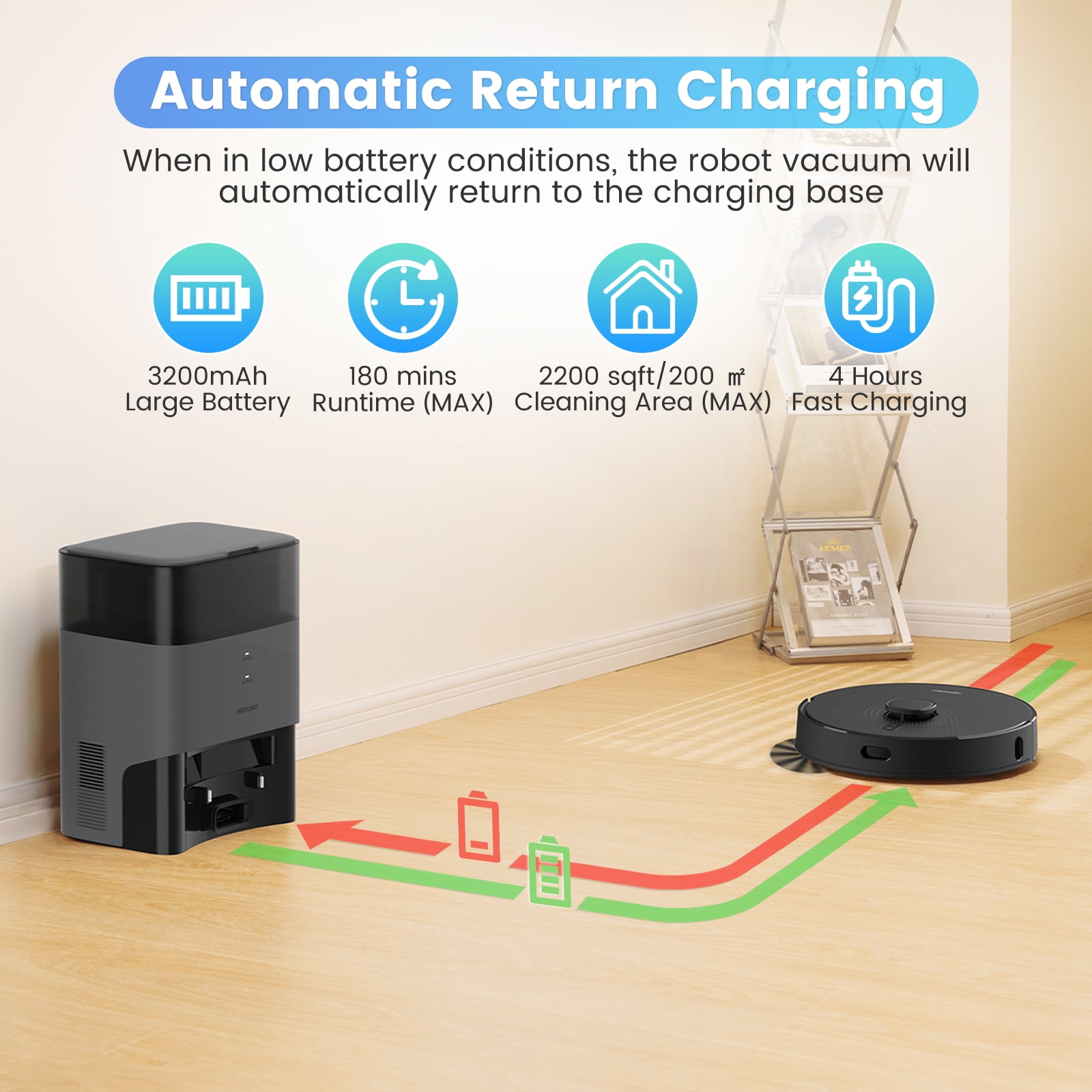 AIRROBO L40+ Robot Vacuum Cleaner and Mop Combo - 75-Day Self-Empty Bin, 180 Min Runtime, App and Voice Control