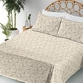 thumbnail image 3 of Ambesonne Floral Fitted & Flat Sheet with Shams 4 Pcs Set, Blossom Silhouettes Creamy, Full, Champagne Dark Tan, 3 of 5