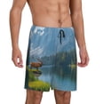 thumbnail image 2 of Kdxio Majestic Deer Mountain Lake Print Mens Sleep Shorts Bottoms Soft Comfy Pajama Wear Pants with Drawstring Pockets, 2 of 5