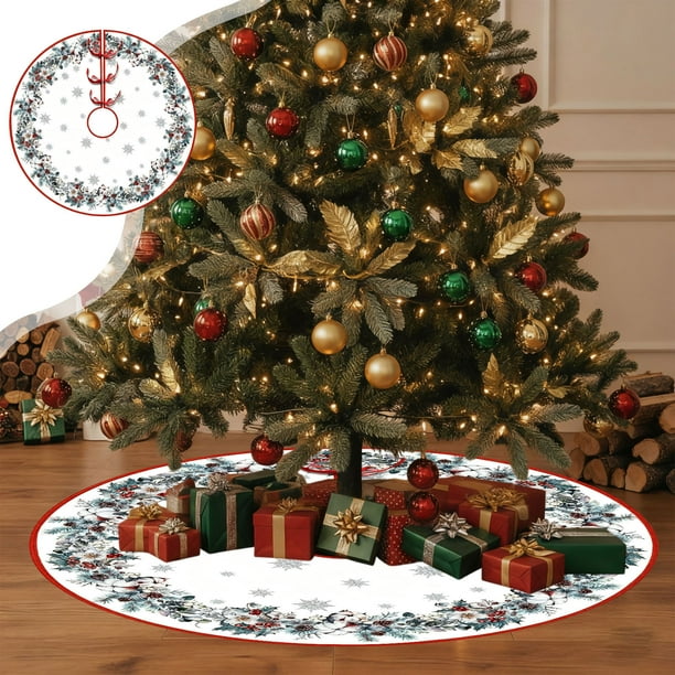 Falda de árbol de Navidad personalizada | Estampado festivo de copos de nieve y renos | Adorno para árbol de Navidad de 90 cm de diámetro | Decoración de poliéster resistente