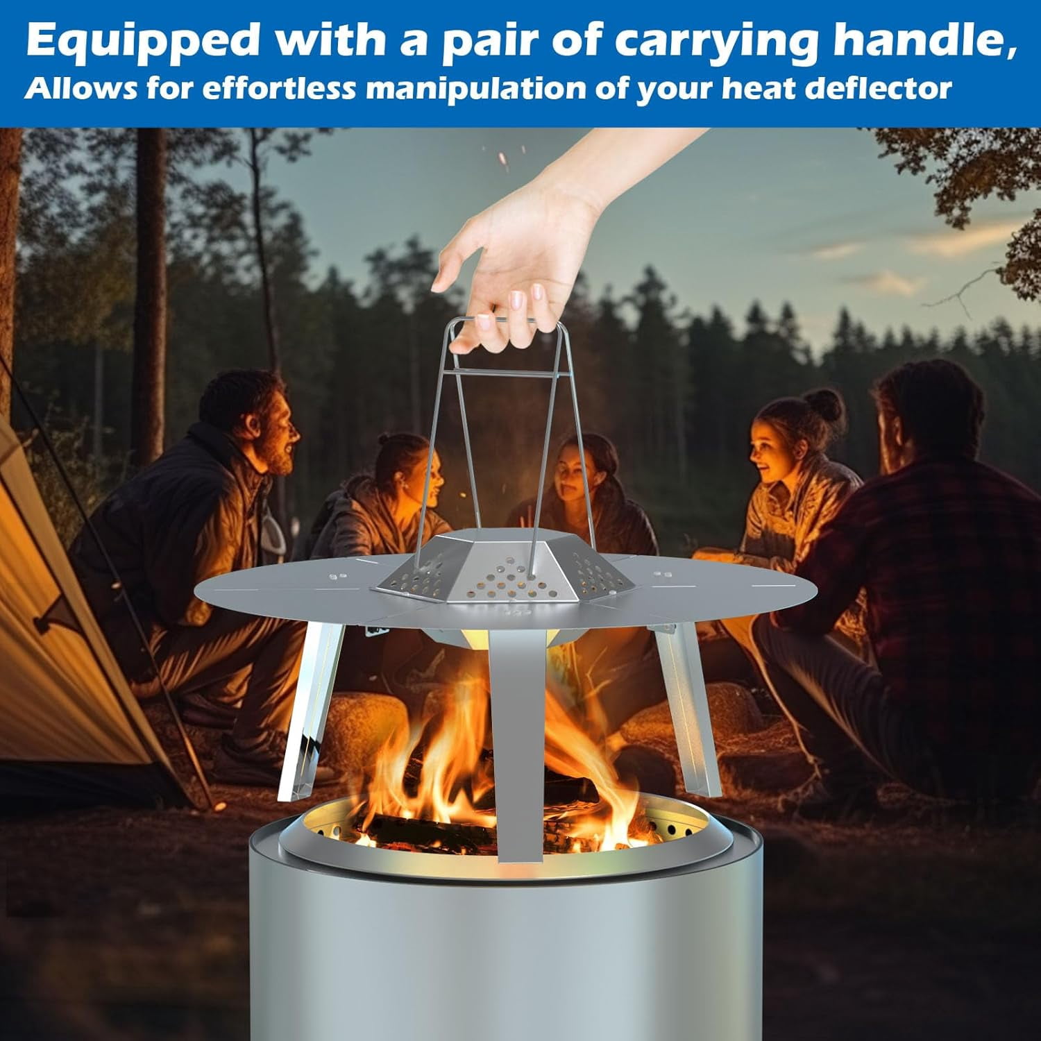 304 Stainless Steel Heat Deflector with Handle and 3 Legs for 19.5-Inch Fire Pits
