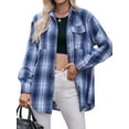 thumbnail image 3 of Xuanfei Women Lapel Collar Plaid Button Down Long Sleeve Shirt, 3 of 7