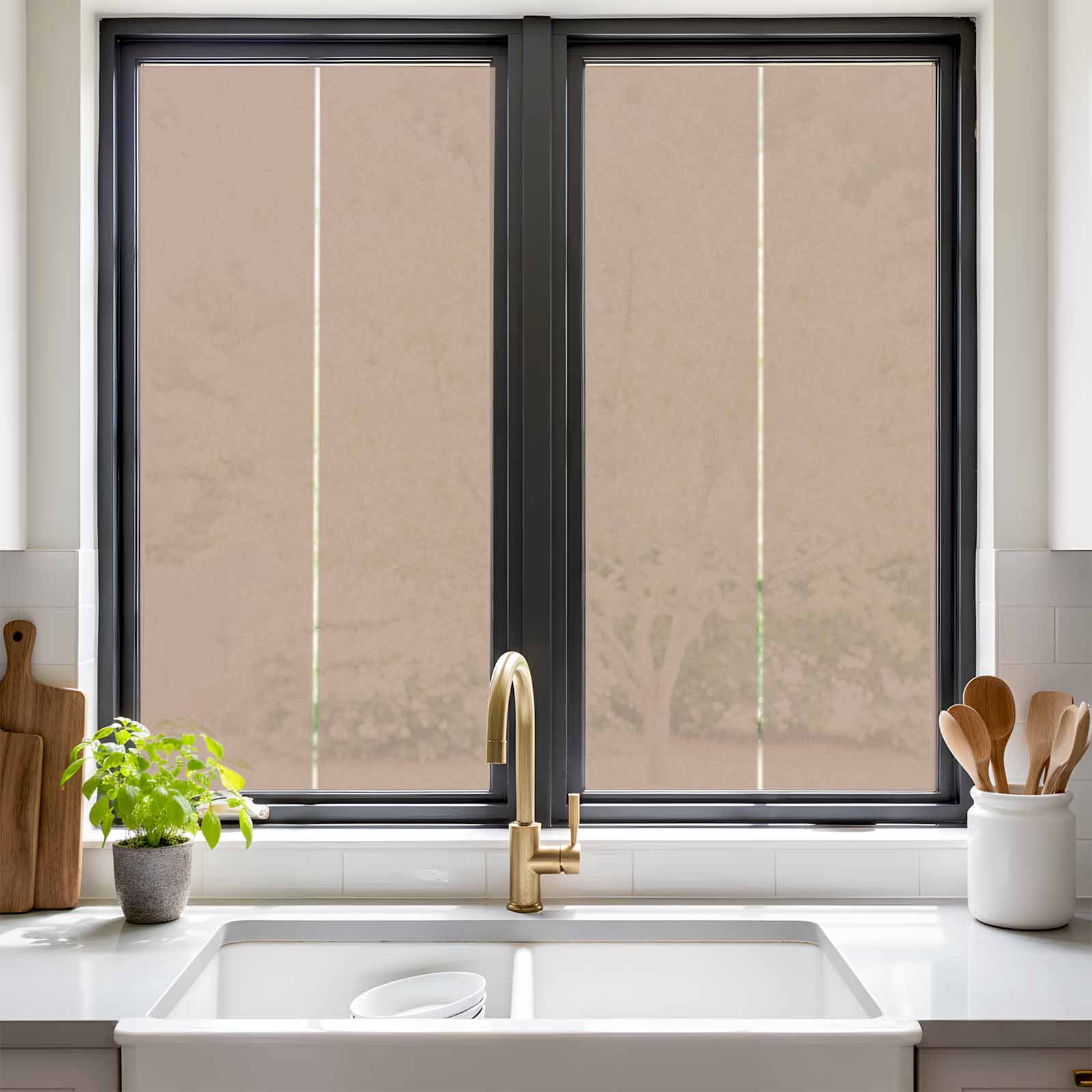 Static Cling Non Adhesive Window Film, Brown Window Privacy Film Frosted, Farmhouse Solid Brown Color Modern Art Opaque Window Coverings for Small Windows, Home, 17.7 x 39.3 Inches