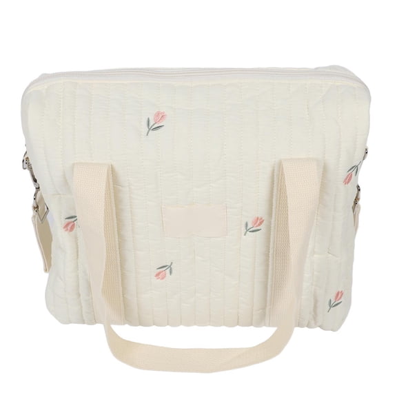 LAZIOEGR Large Capacity Cotton Stroller Hanging Organizer – Stylish Beige Flower Bag for Baby Essentials, Diapers, Bottles, and More